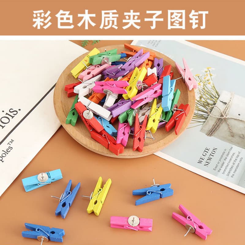 Creative Office Stationery Cork Board with Push Pins and Wooden Clips for Photo Wall Hanging