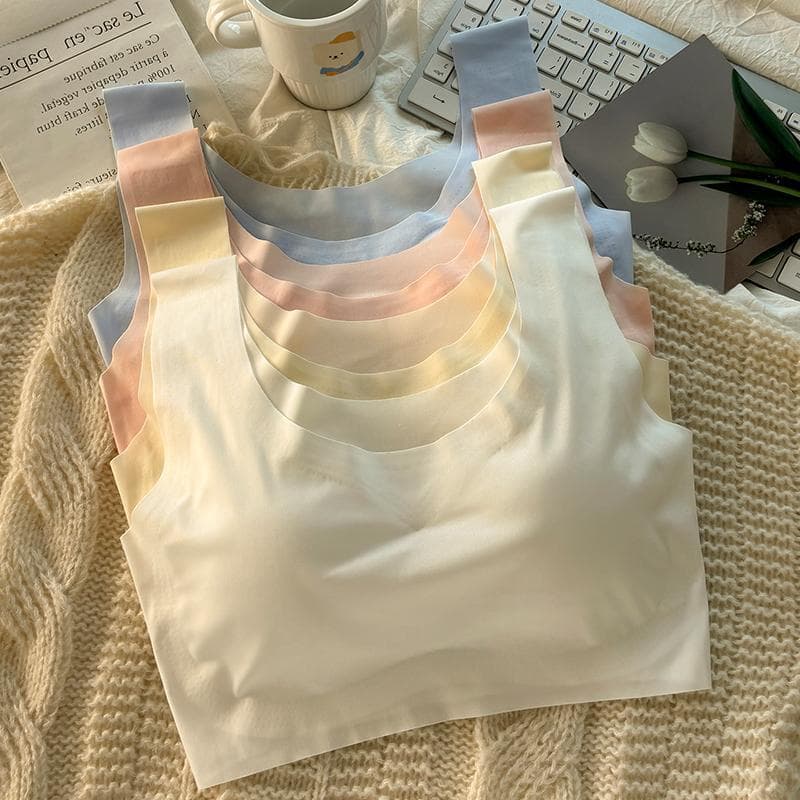 6-Color New Style Fresh Seamless Ice Silk Underwear Sports Wireless Push-Up Bralette for Girls