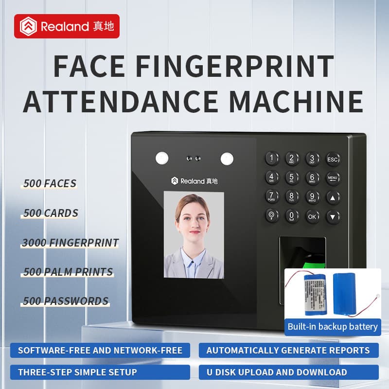 Realand Face Palmprint Fingerprint Attendance Machine ID Card Palm Vein All-in-one Punch Machine with Backup Battery F230B