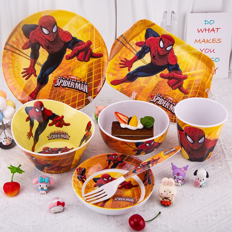 Melamine Resin Tableware Spider-Man Kids Dinner Set Cartoon Creative Melamine Spider-Man Theme Marvel