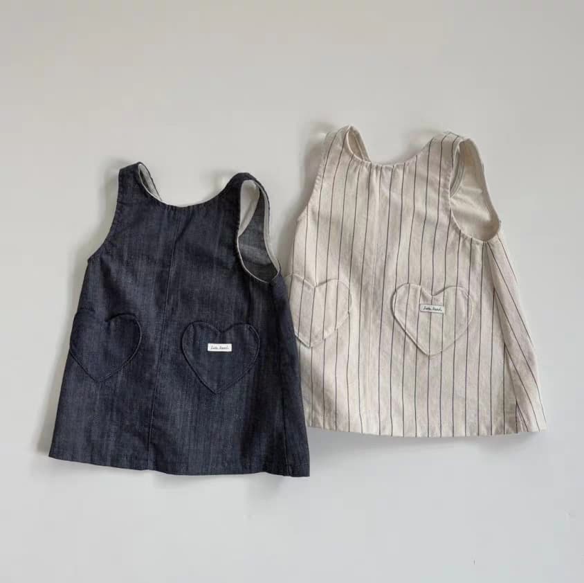 Korean Style New Baby and Toddler Clothing for Girls, Spring Washed Cotton Elastic Heart-Patterned Overalls, Korean-Style Fashionable Sleeveless Dress