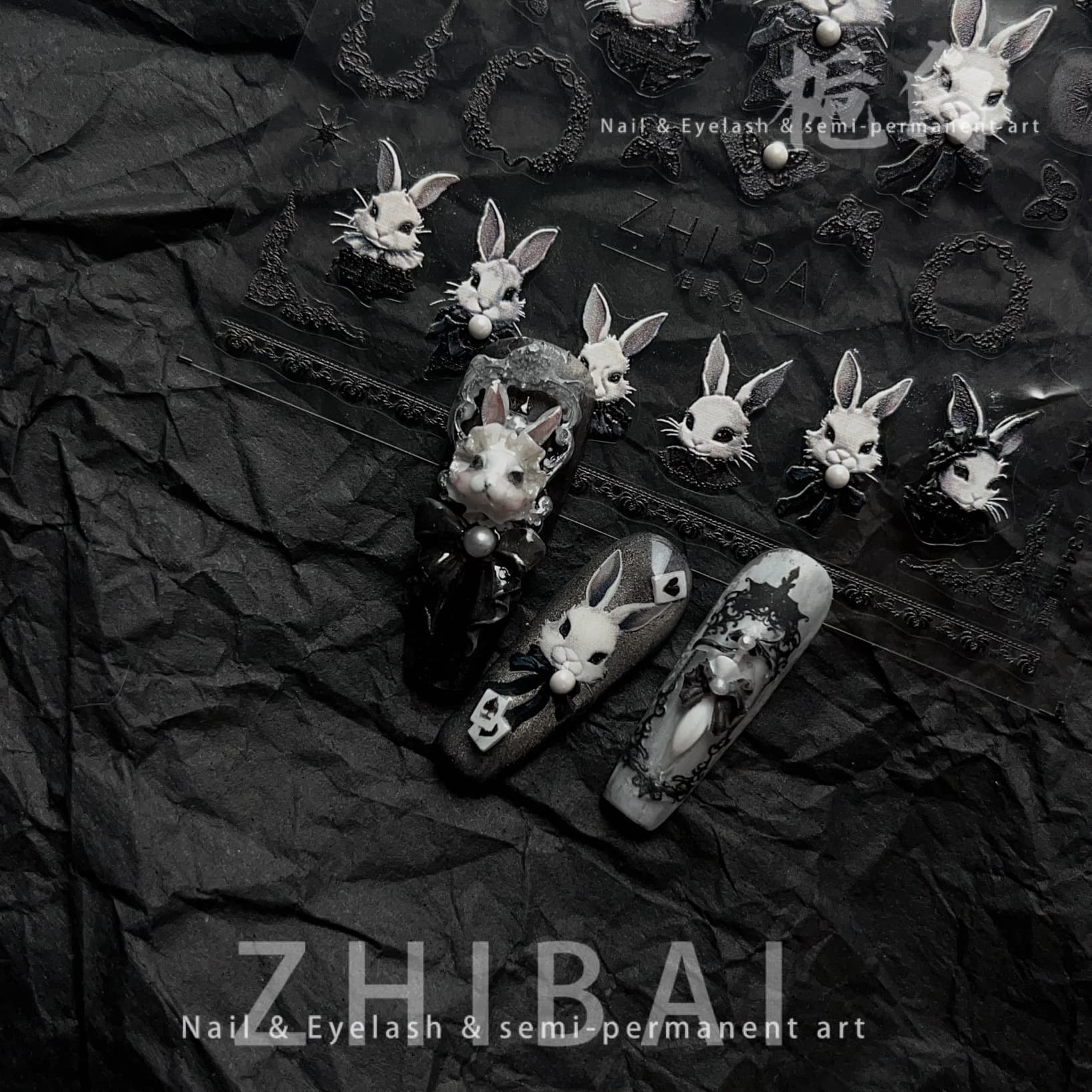 Tomoni Crystal Nail Stickers - Popular Japanese Retro Nail Wraps Factory Wholesale Dark Bunny 3415