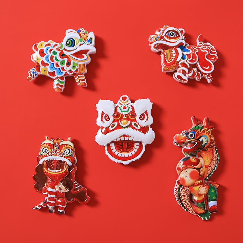 Lion Dance Chinese Style Creative 3D Refrigerator Magnet Sticker for National Trend Festive Celebration Cute Decoration