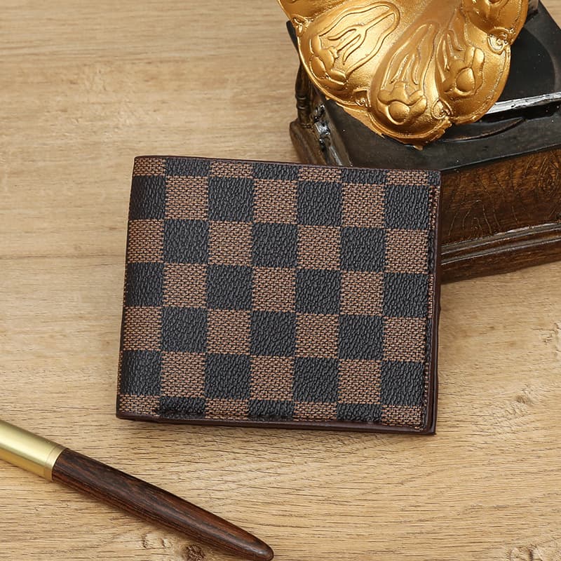 Cross-Border Men's Short Wallet Business Wallet Checkered Pattern Youth Horizontal Style Light Luxury Multi-Card Slot Small Anti-Theft Wallet