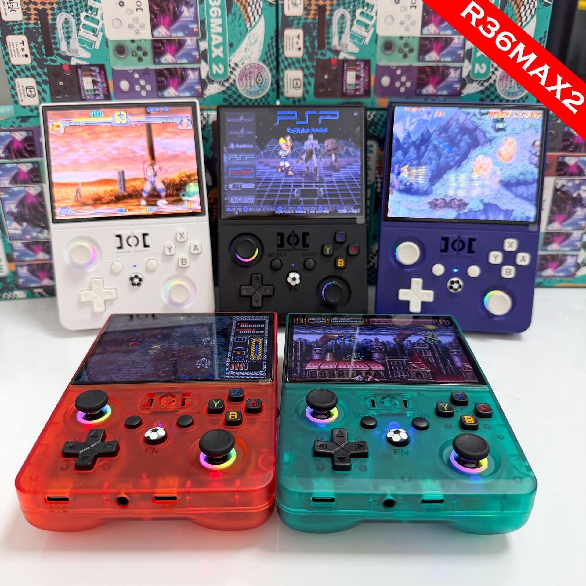 R36MAX2 Open Source Game Console 30+ Emulators 4K HD Screen Dual TF Card Slots Wholesale Sega Game Console