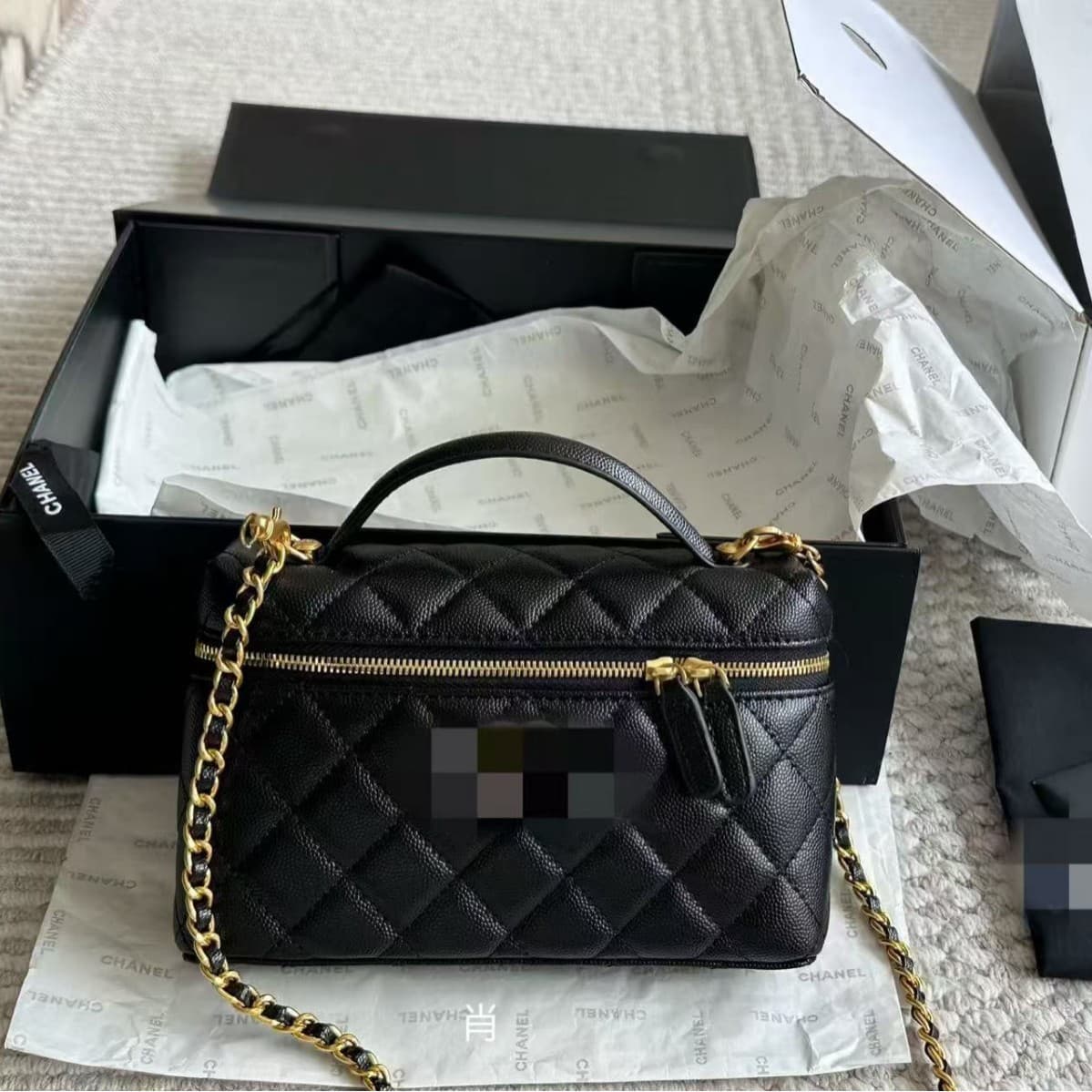 New Box Women's Crossbody Bag Cosmetic Bag Small Fragrant Caviar Pattern Handle Rhombus Chain Lunch Box Shoulder