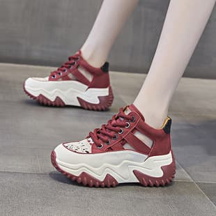 Inner Height Dad Shoes Women Spring 2026 New Style Vintage Breathable Soft Leather Hollow Casual Shoes Thick Sole Sandals In Stock