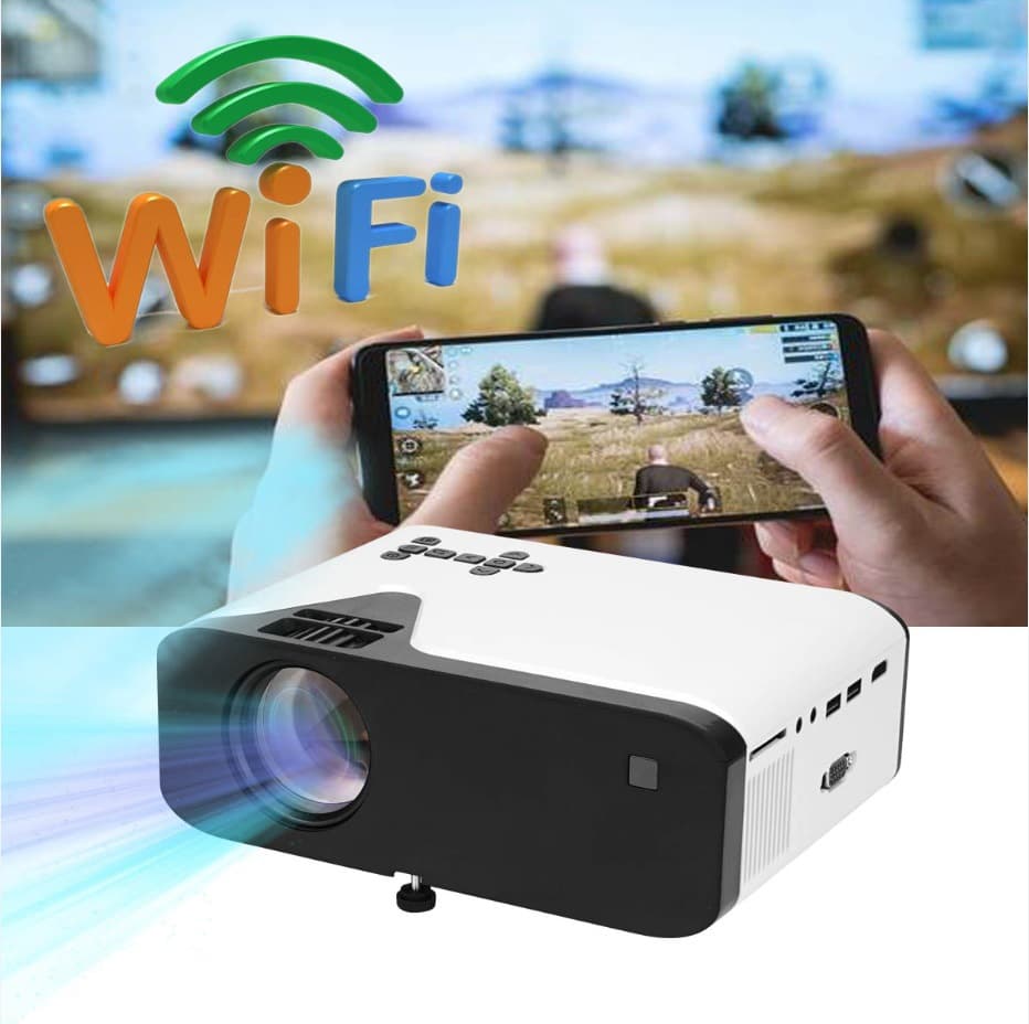 Wireless WiFi Mobile Portable Projector with Wired Screen Mirroring, Home HD 720P Office Projector