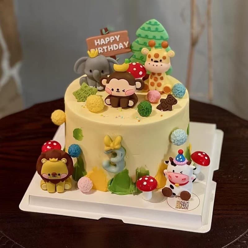 Forest Animal Theme Cake Decoration Ornaments Zoo Monkey Lion Elephant Children's Birthday Baking Decor