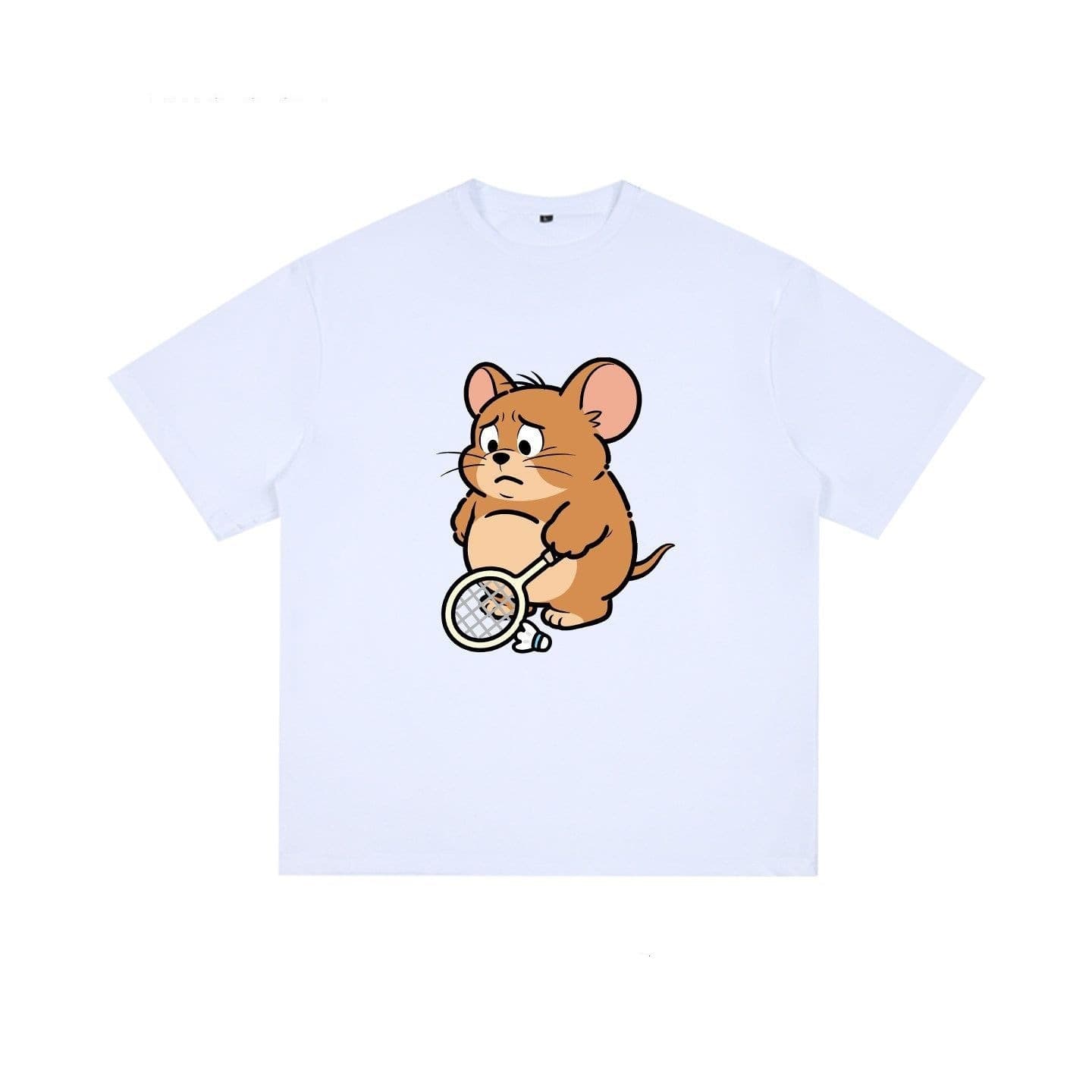 Chubby Badminton Jerry + Tom Pure Cotton Short-Sleeve T-Shirt Loose Fit 2026 New Summer Print Cool-Feel Tee 12