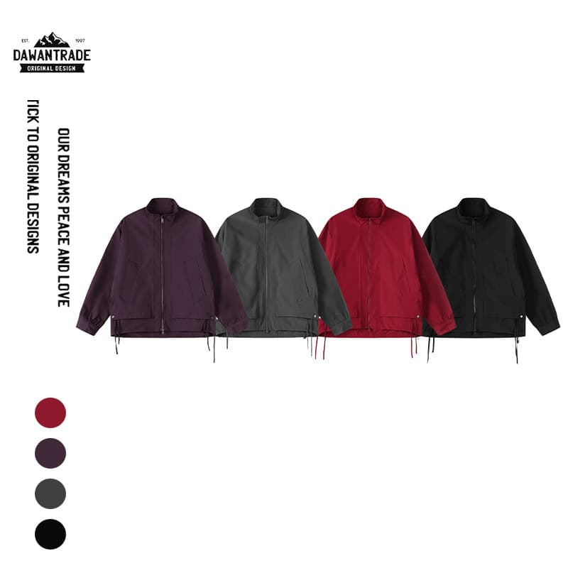 DAWAN26SS American basic solid color outdoor stand collar work jacket for men and women loose drawstring unisex jacket
