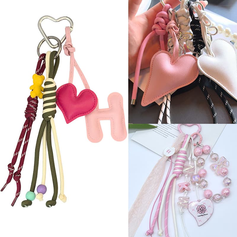 Dopamine Miu Series Bag Charm with Yellow and Blue Letters, Heart-Shaped, Fresh Style Miu Series Bag Pendant, Keychain, Backpack Decoration