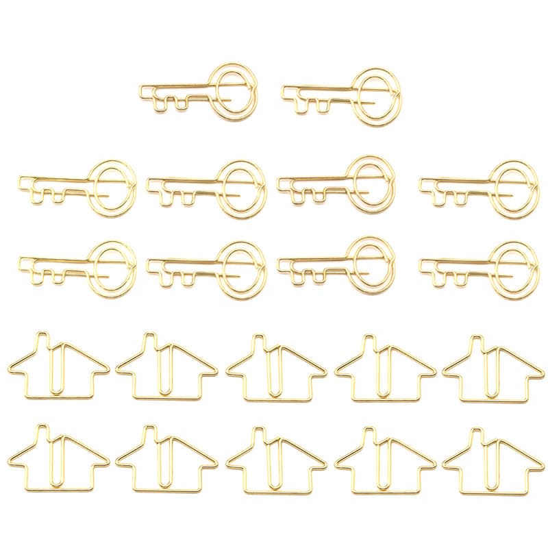 House key creative paper clips for document sorting, metal cartoon-shaped clips.