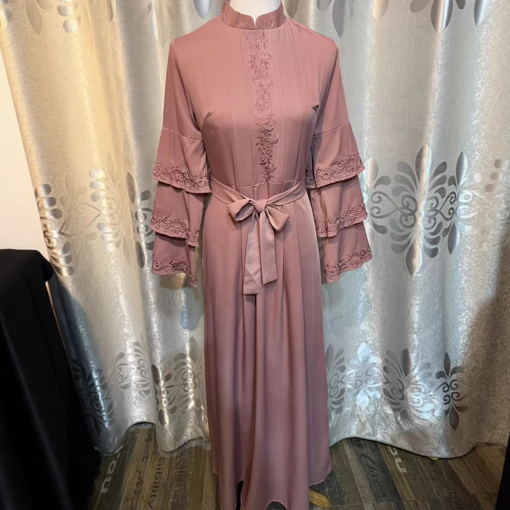 Elegant Long Evening Dress with Heavy Embroidery, Three-Layer Design for Women, Cross-Border Fashion