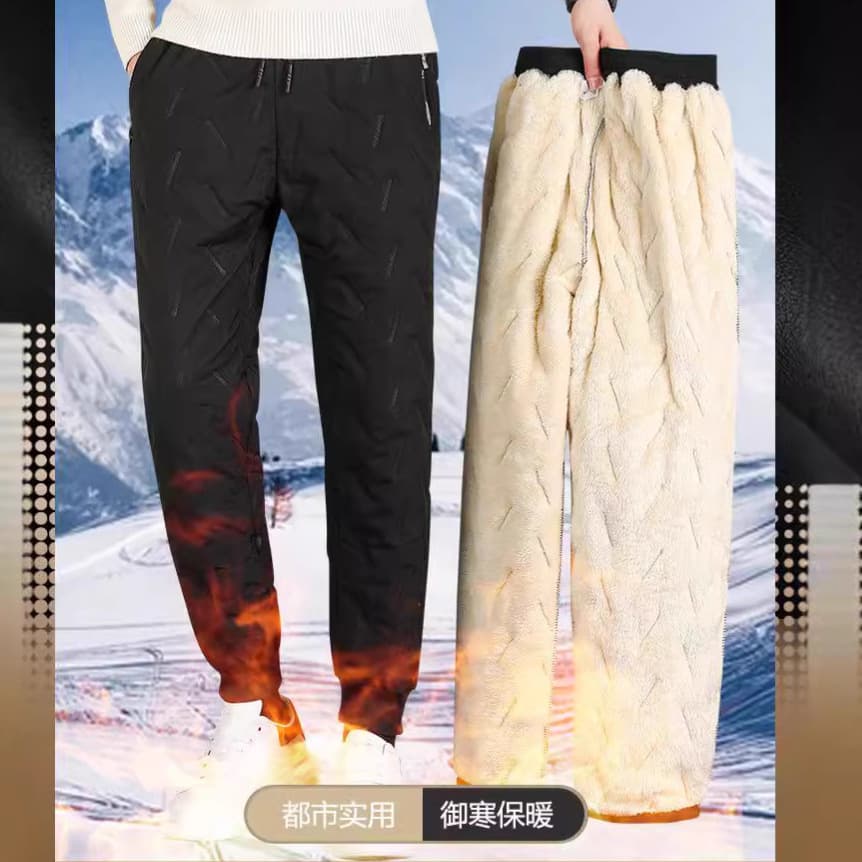 Cross-border winter plus size cotton-lined fleece-lined windproof and warm casual loose sweatpants men's lamb fleece three-layer composite cotton pants