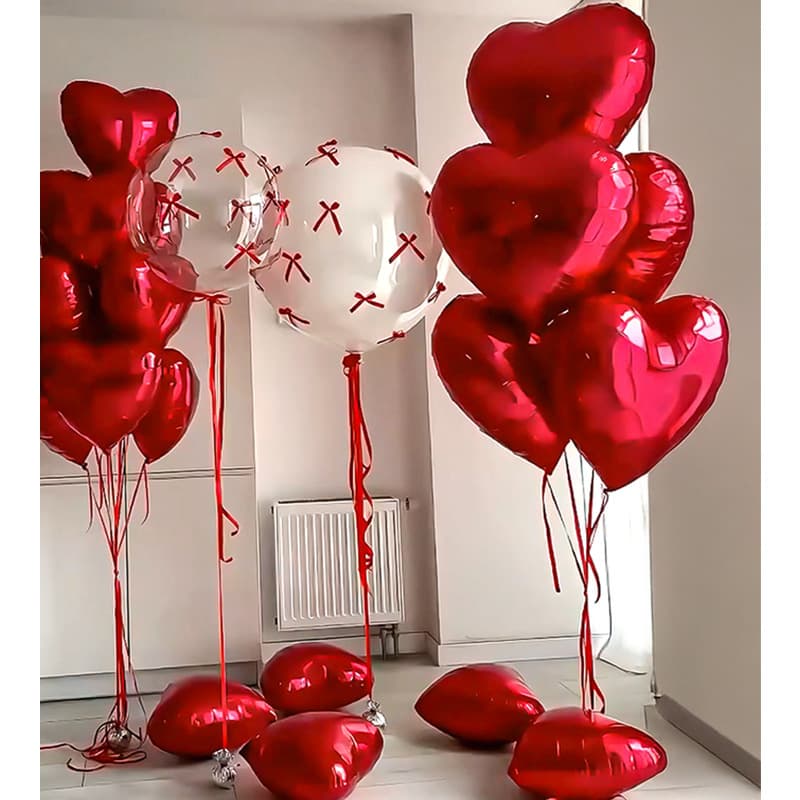 Heart-shaped aluminum film balloons for proposal, indoor living room scene decoration, simple and high-end full set props for wedding room