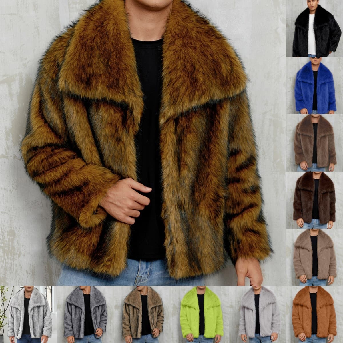 F0962 Cross-border European and American Men's Notch Lapel Short Faux Fur Jacket Warm Coat Wool-like Imitation Fox Fur
