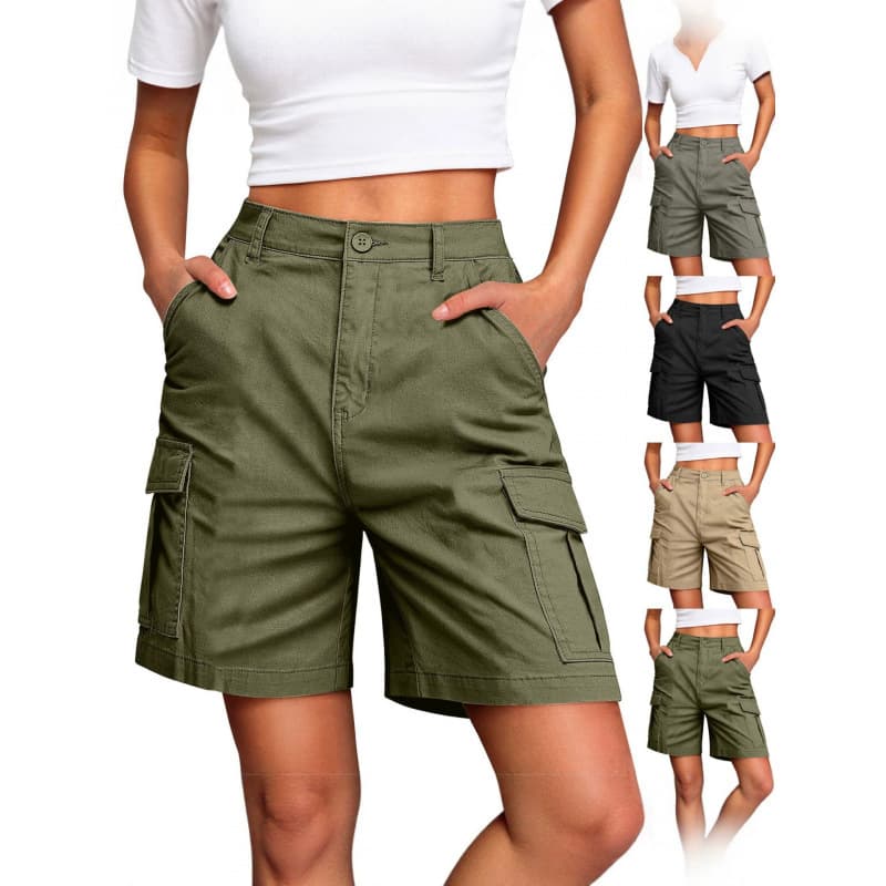 Cross-border e-commerce Amazon Women's Solid Color Multi-Pocket Quarter Shorts Cargo Pocket Casual Pants