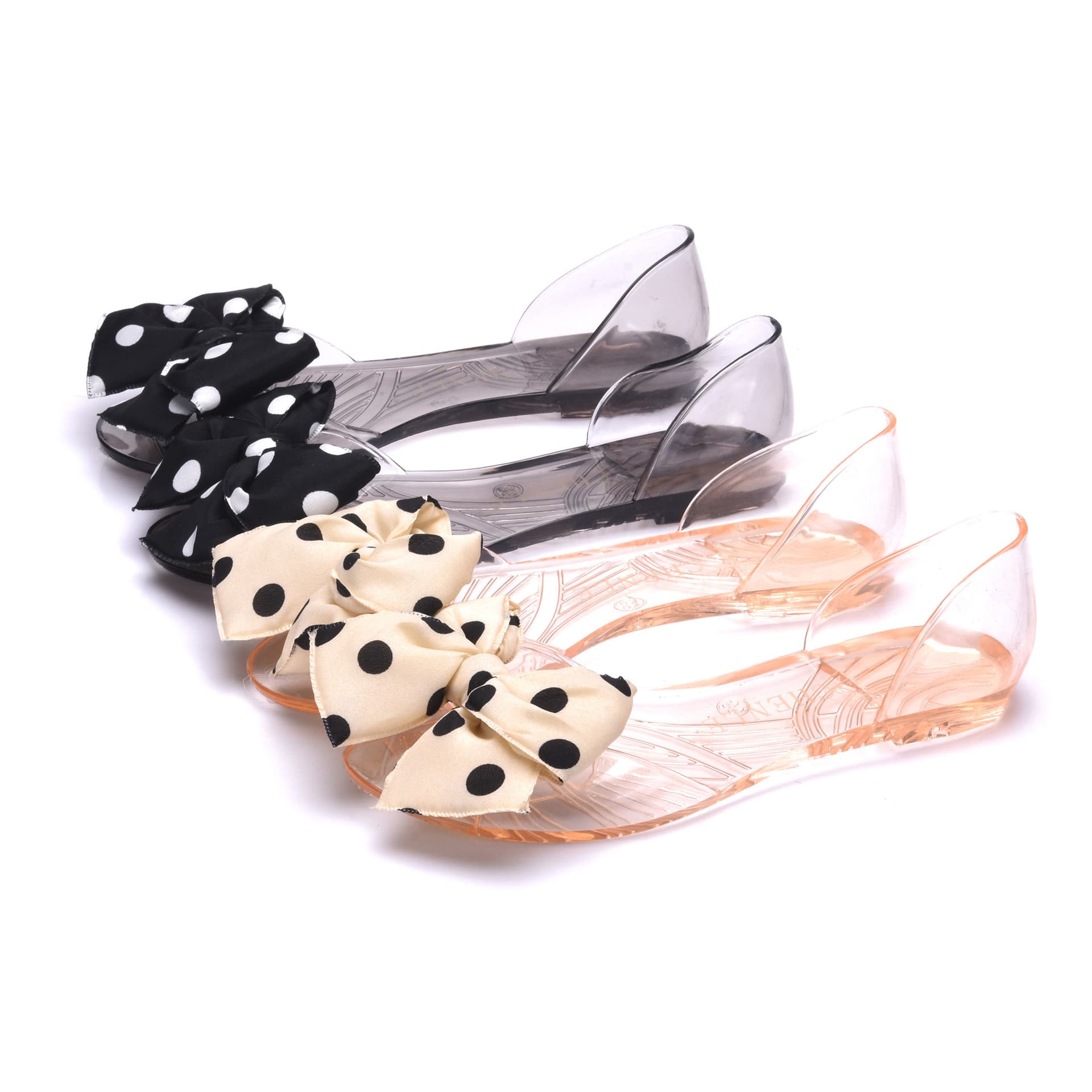 New Fashion Jelly Peep-Toe Shoes Casual Flat Sandals Transparent Polka Dot Bow Women's Outdoor Sandals