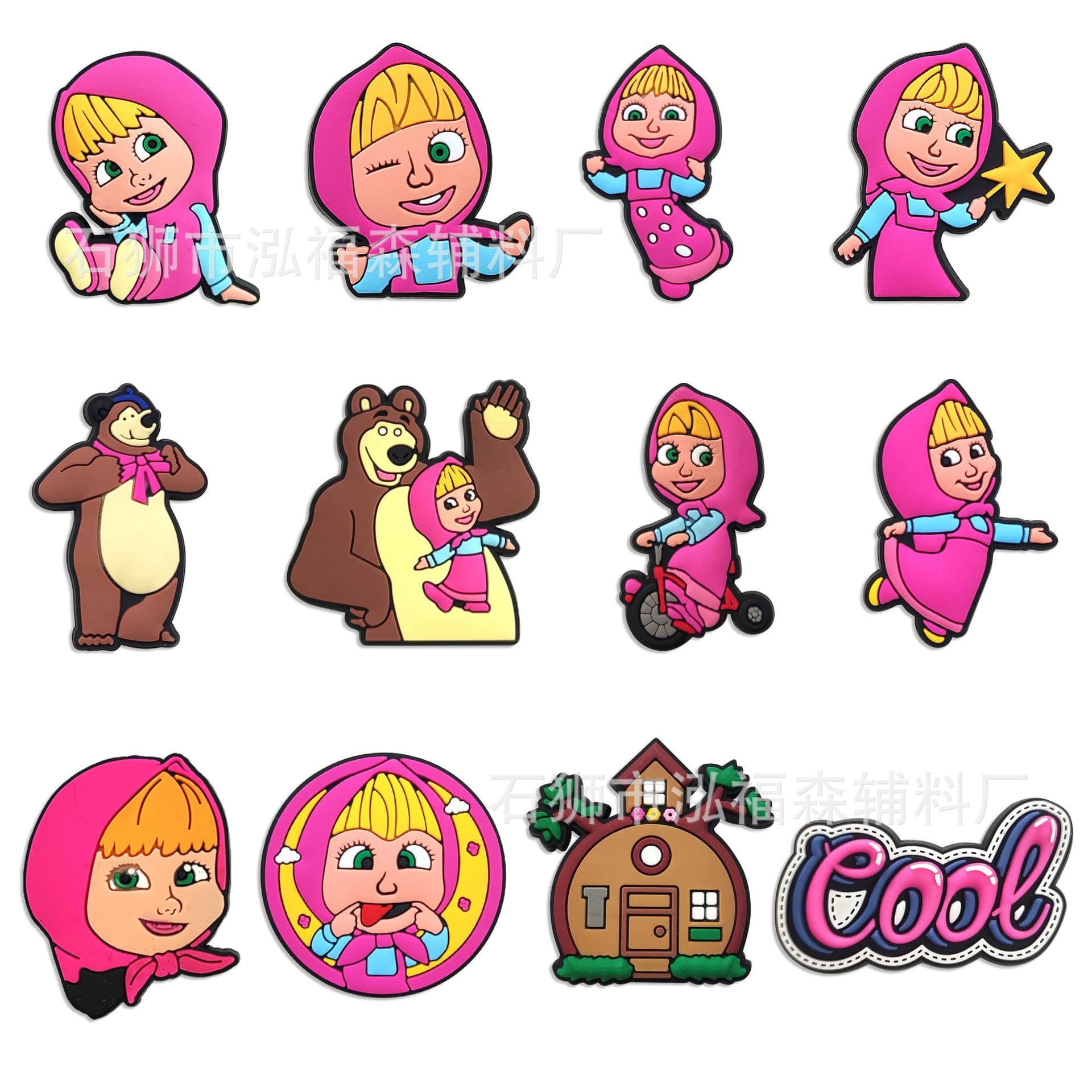 Quanzhou PVC soft rubber production factory Russian Crocs decorative buckle Masha and the Bear DIY buckle accessories