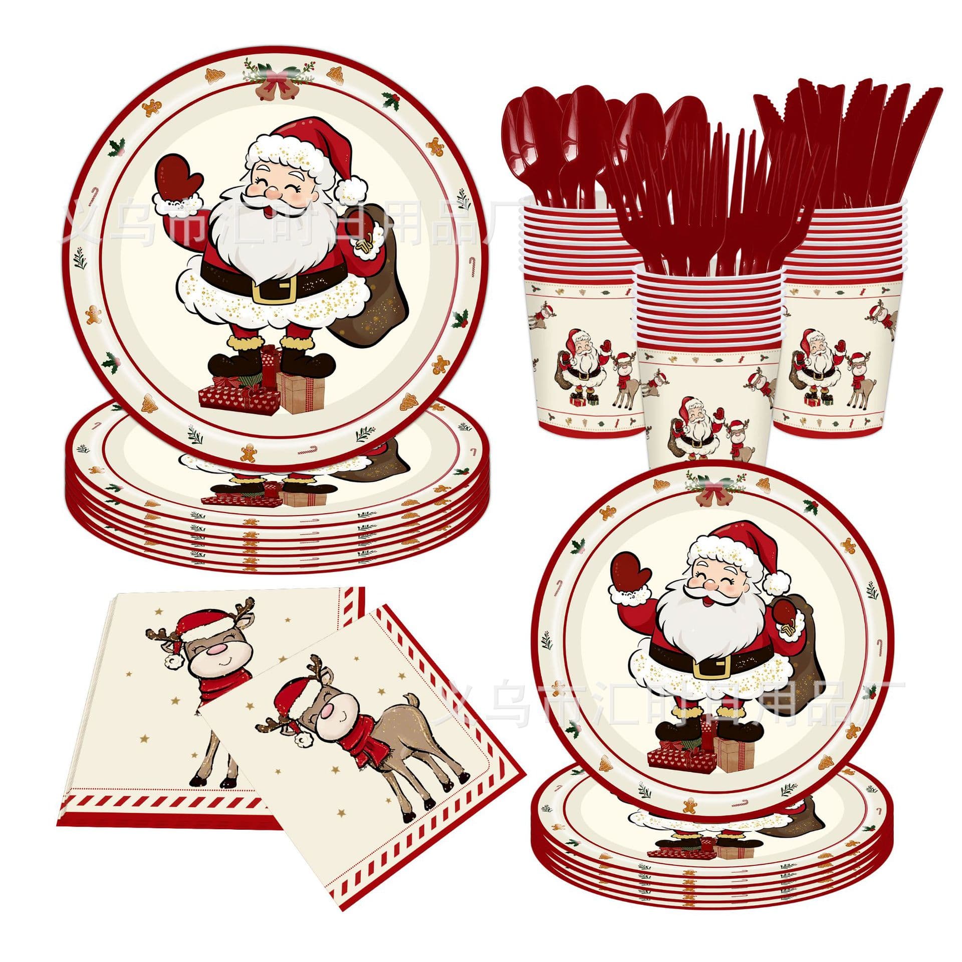 New Santa Claus Elk Disposable Paper Plate Party Decoration Props Disposable Tableware Party Set