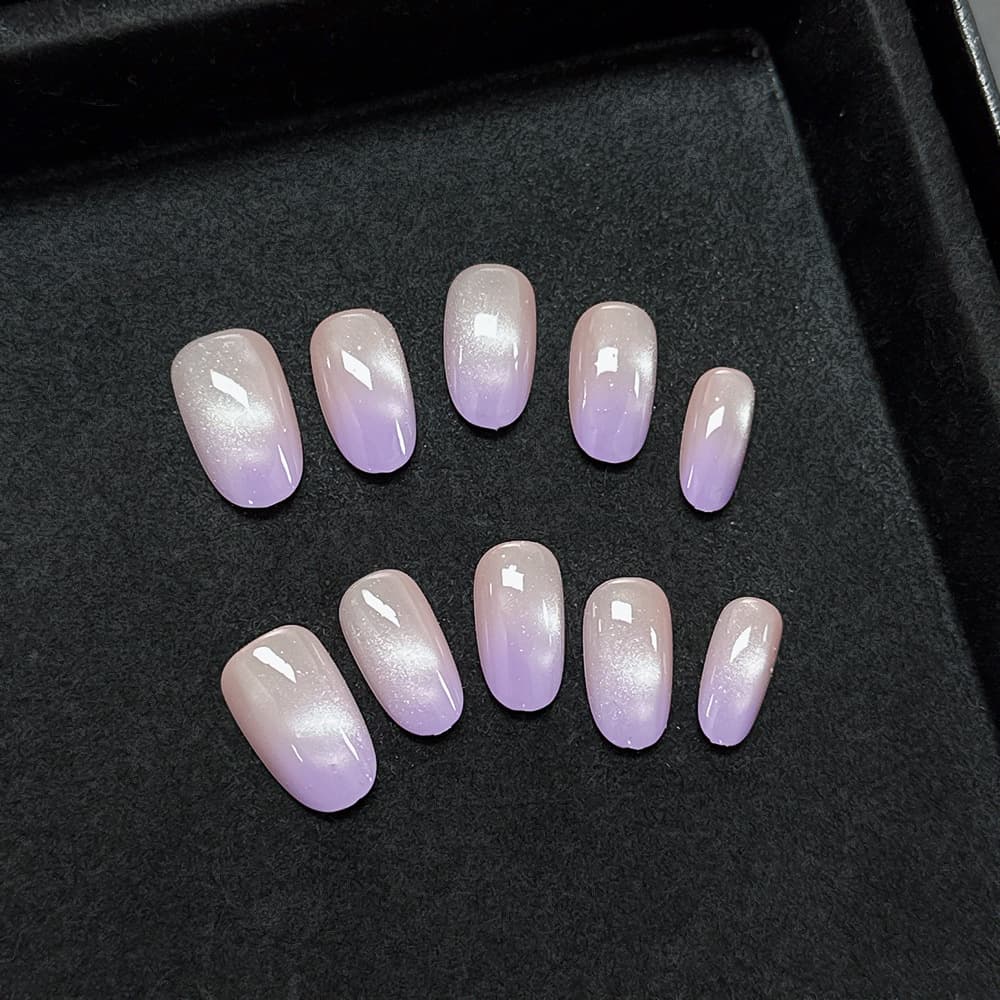 Nude Pink Gradient Cat Eye Press-On Nails Short Square Round Gentle White-Looking Temperament Nail Art Almond Nails Wholesale