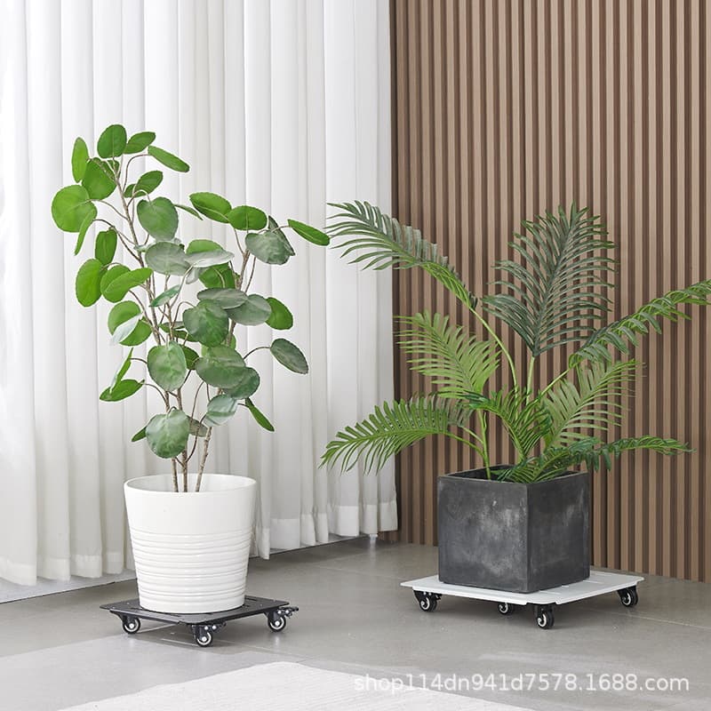 Plant Saucer Tray with Swivel Casters, Brakeable, Heavy-Duty Load-Bearing Base, Square Plant Stand, Floor-Standing Type
