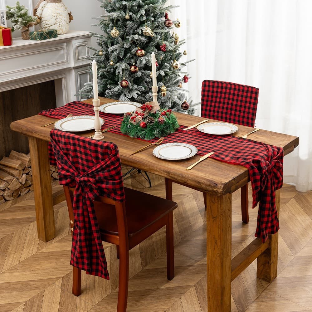 Cross-border new Christmas red and black plaid table flags, chair covers, restaurant decorations, Christmas scene decoration props