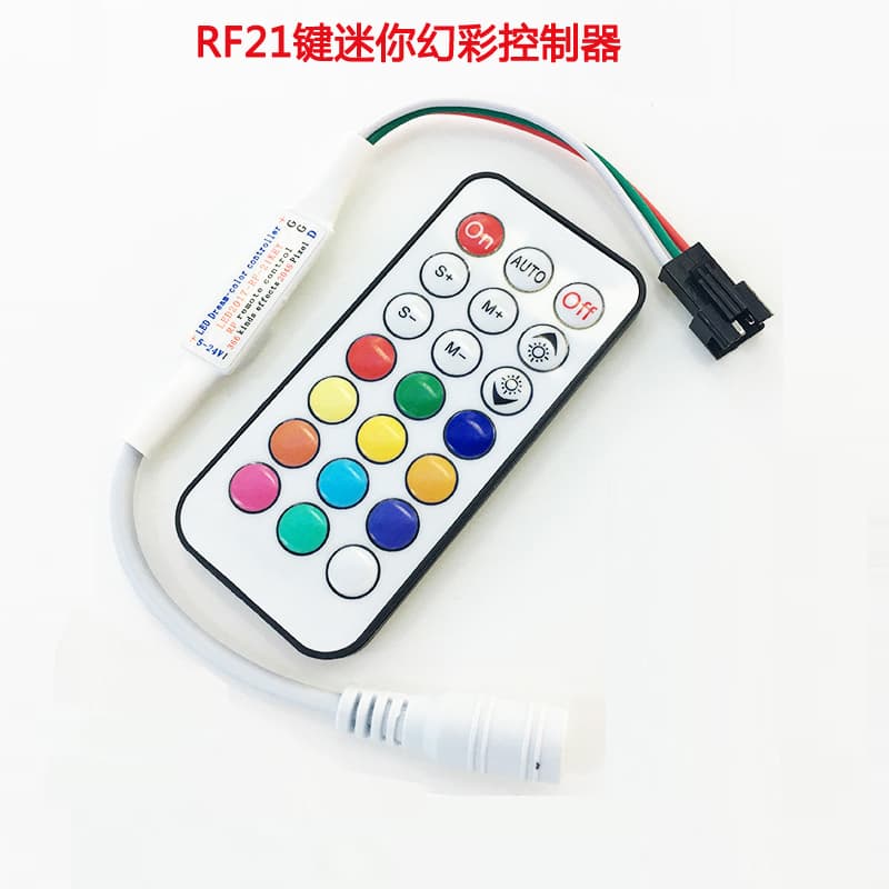 LED Full-Color Light Strip Controller WS2812B Flowing Light Strip Control RF Mini 21-Key Wireless Remote 5-24V