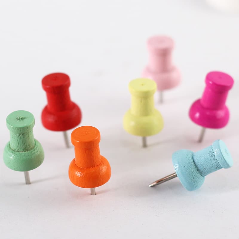 Colored Wood Thumbtacks, Natural Wood Light Pastel Color Series Mixed Rainbow Colors, Cute I-shaped Tacks, Ins Style