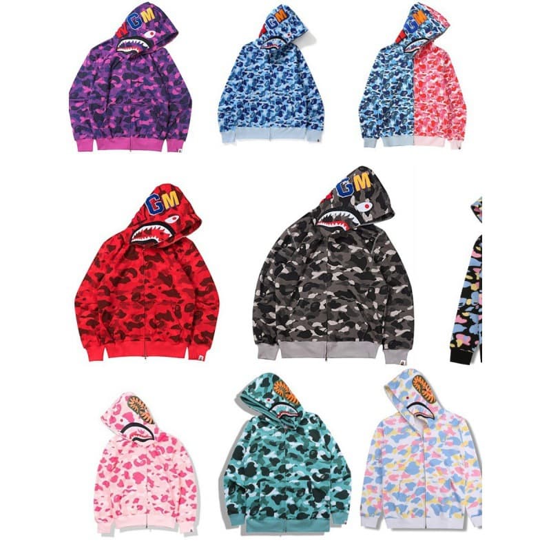 European and American Cross-border Clothing Camouflage Trend Brand Shark Head 3D Print Hooded Fashion Sweatshirt Zipper Hoodie Halloween