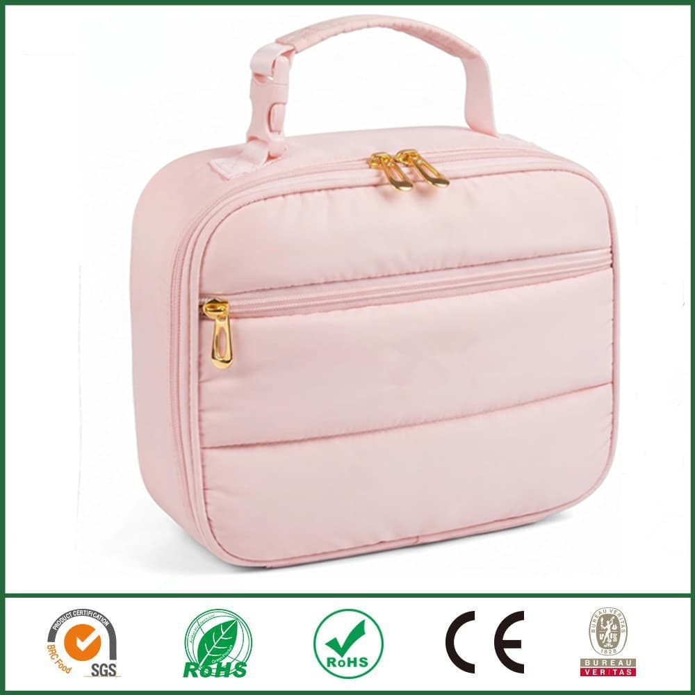Lunch bag for women, buckle handle, insulated quilted lunch box tote bag, cute retro style small meal bag
