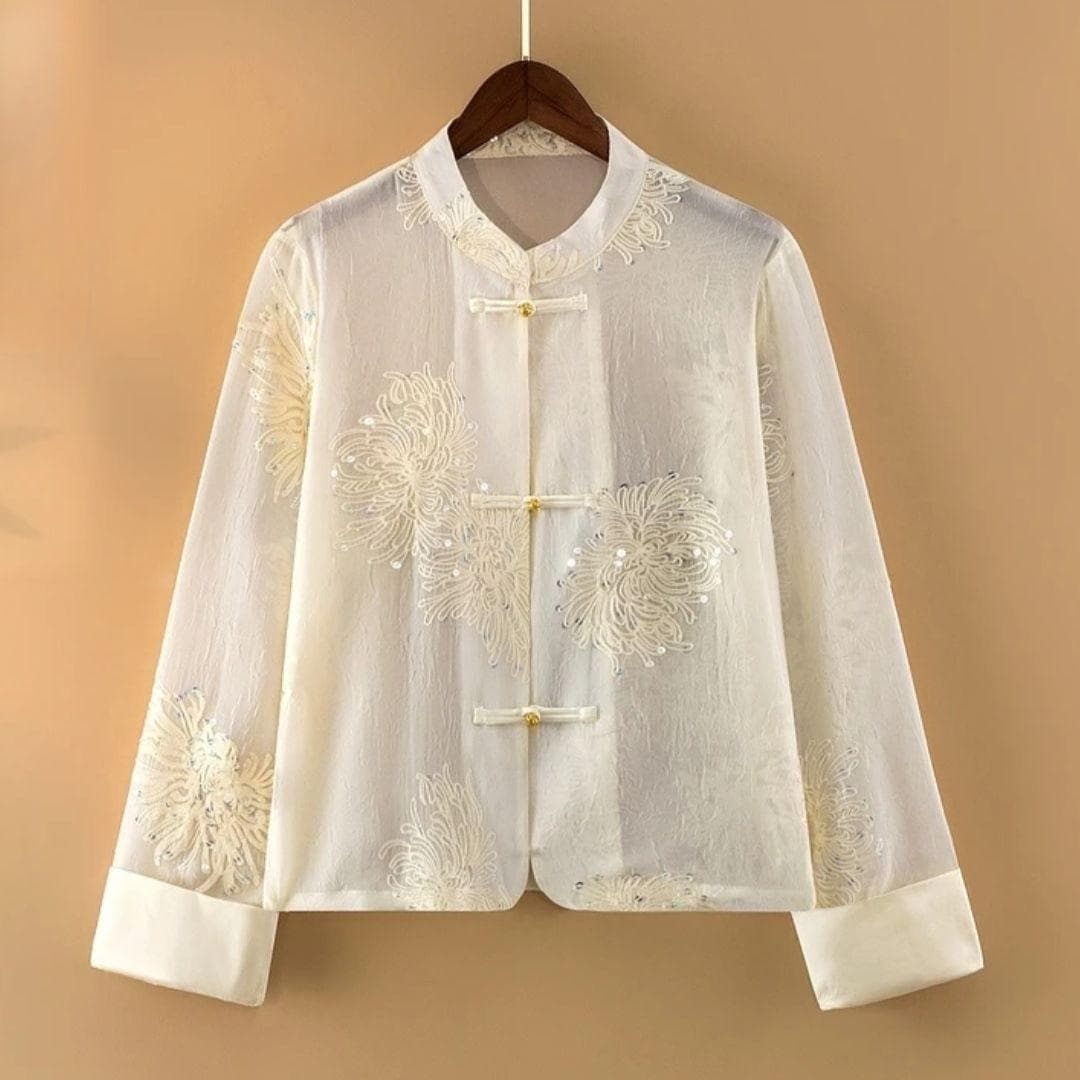 Summer 2025 New Chinese Style Stand Collar Embroidered Jacket for Women, Fashionable Short New Chinese Long-Sleeve Lightweight Top
