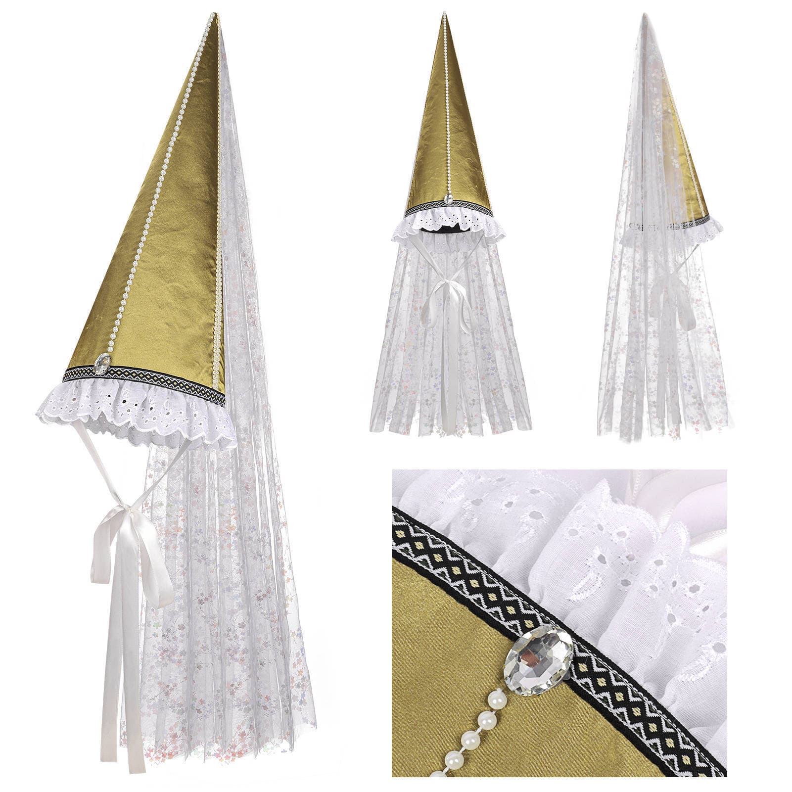 Medieval Renaissance Ening conical veil millinery Halloween witch clown retro palace COS headdress