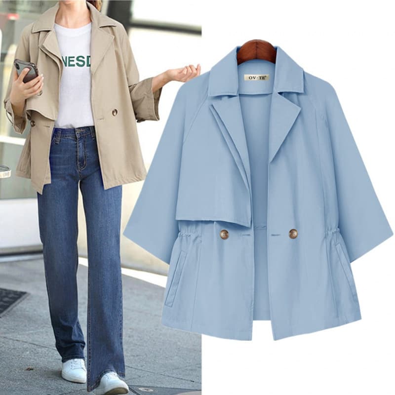 Spring/Fall Best-Selling Easy-Care Stretch Fabric Double-Layer Notch Lapel Blazer, Versatile Elegant Plus Size Straight Cut
