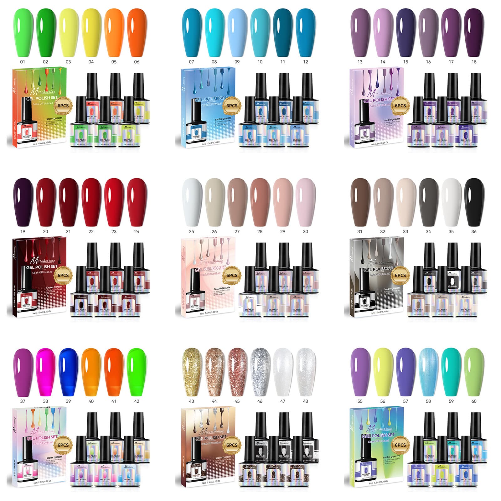 New Nail Art Best-Selling Gel Polish, Seasonal Translucent Color Series Trendy Small Set, UV Gel Polish Kit 6-Color Set