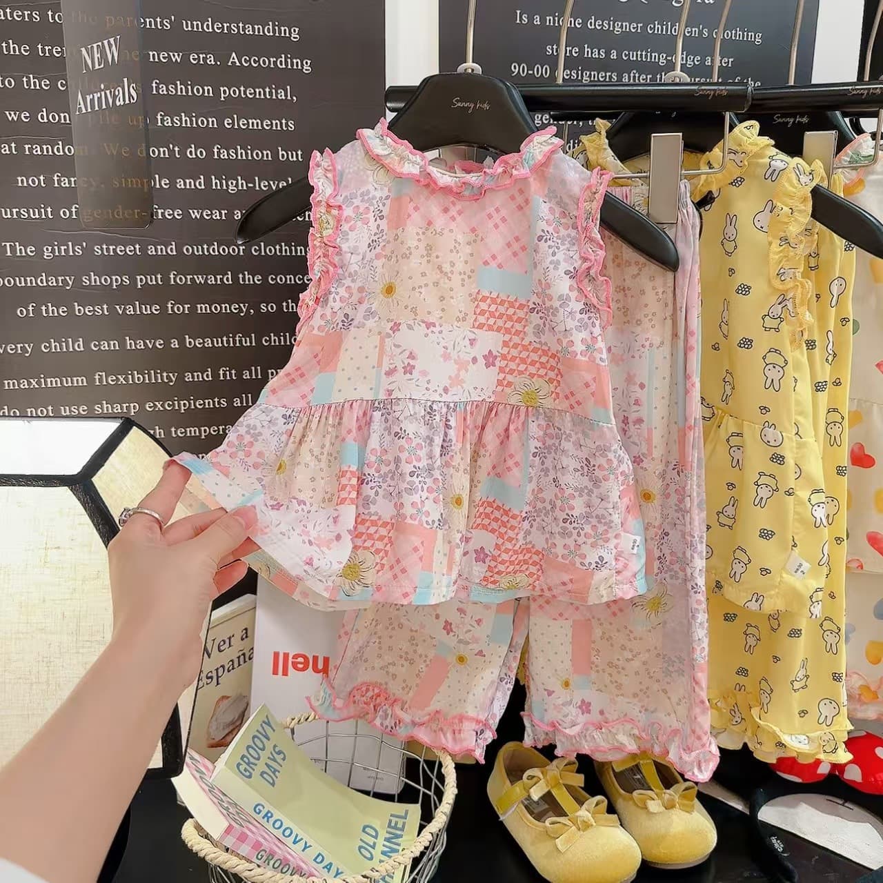 【Lyocell Cotton】Summer Ruffle Trim Camisole Set for Girls Sweet Girls' Vest Two-Piece Set