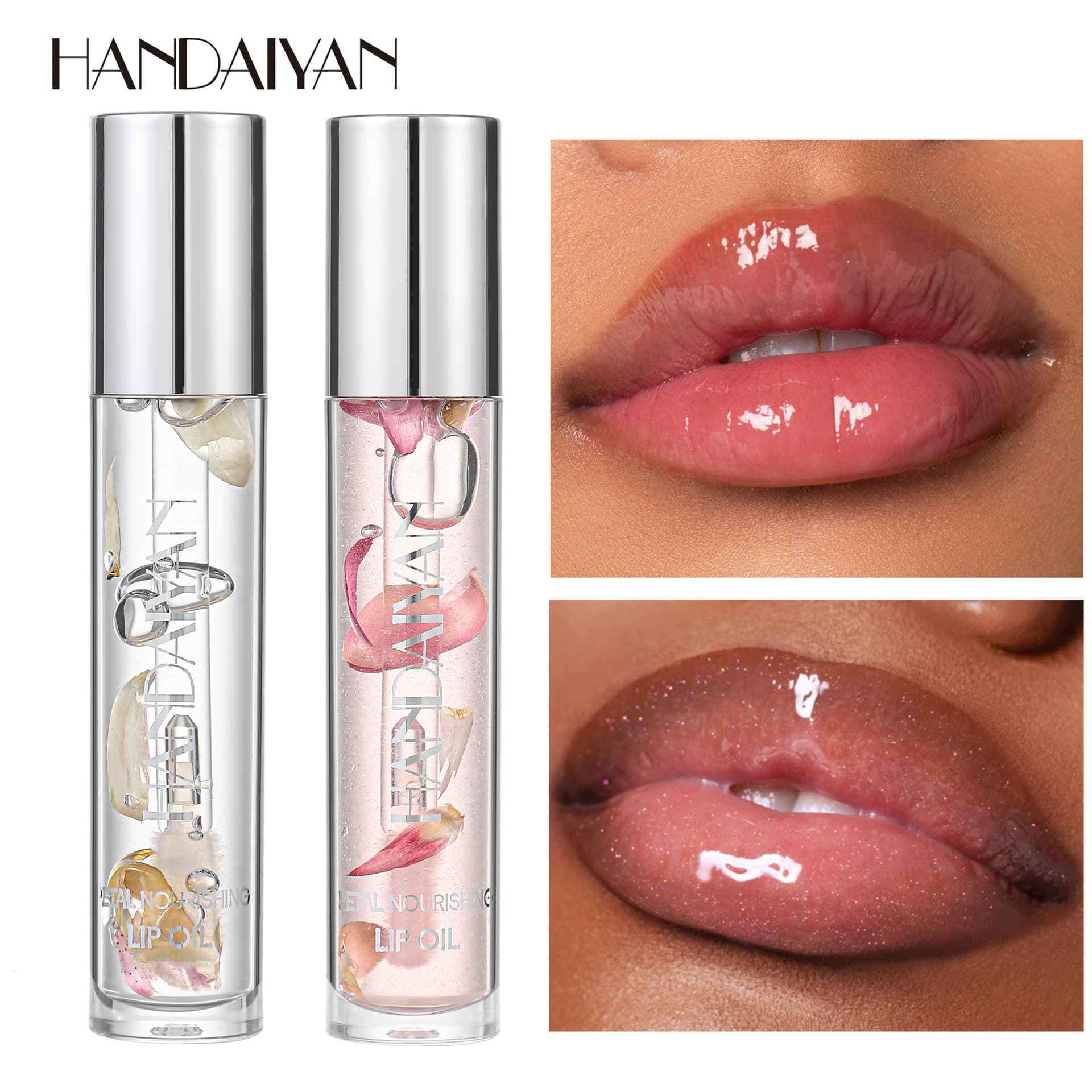 handaiyan cross-border transparent dry flower lip oil mirror water gloss lip gloss long-lasting moisturizing moisturizing pearlescent lip gloss
