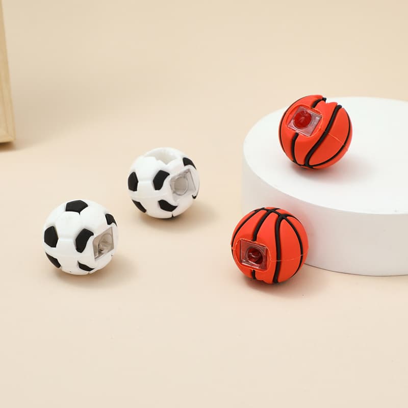 Cute football pencil sharpener, children's creative shape pencil sharpener, PVC mini single hole pencil sharpener, basketball pencil sharpener