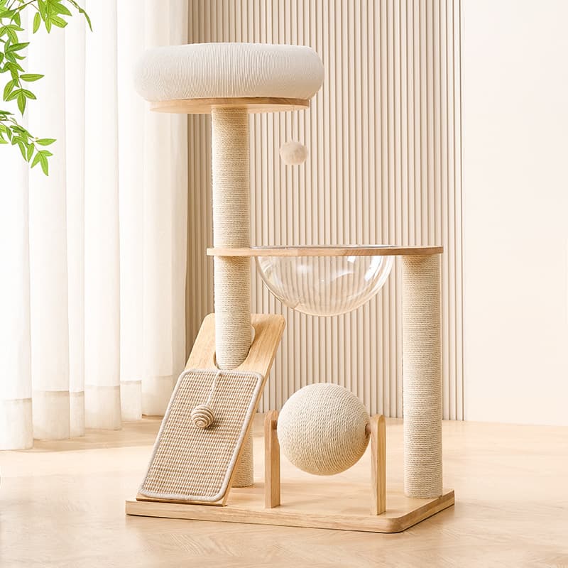 Shuimusheng Solid Wood Cat Tree with Cat Bed, Integrated Cat Tower for Large Cats, Small Space, Factory Direct