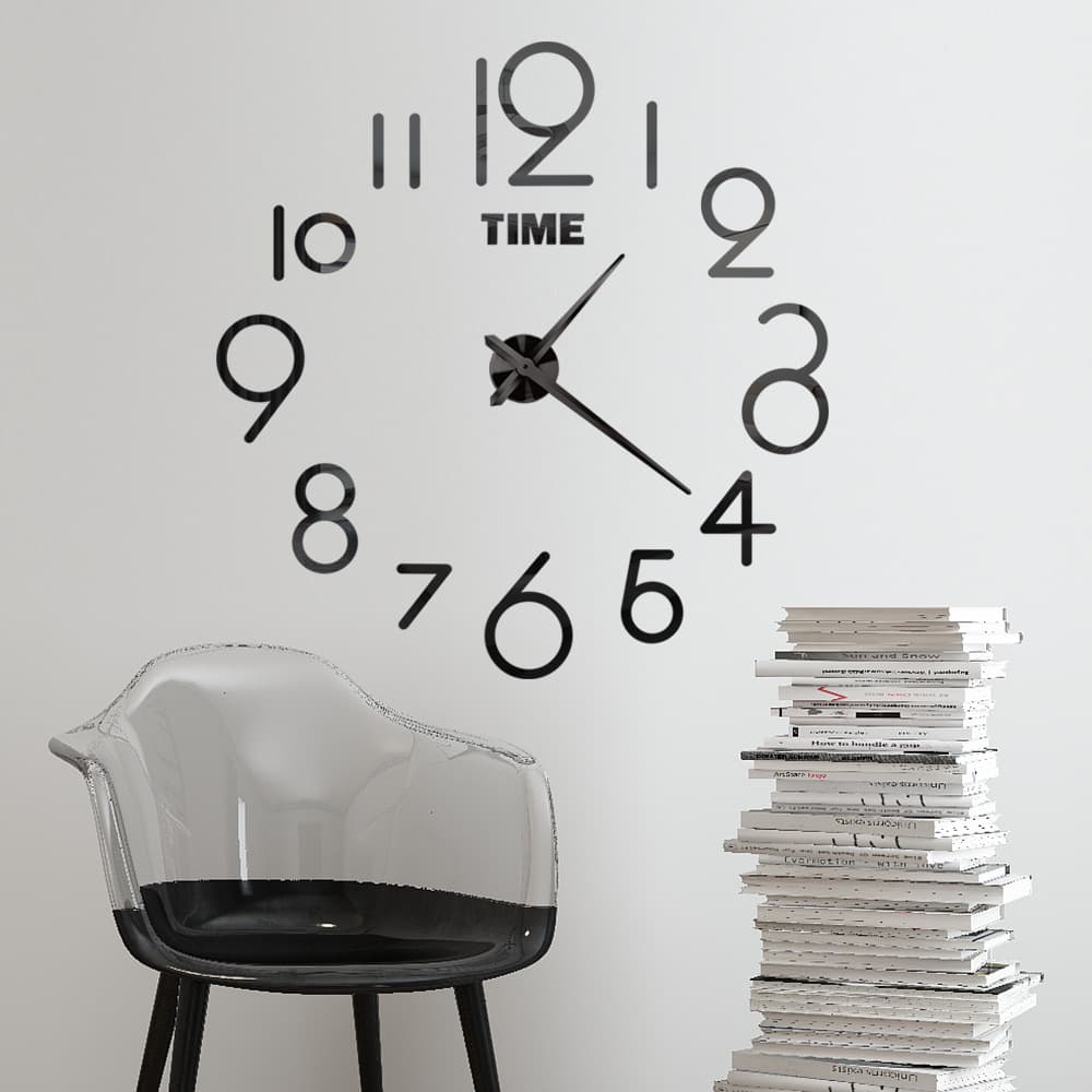 Large Size Creative DIY Wall Clock Numbers Display Modern round Shape Battery Powered Mirror Feature Decorative Hanging Clock