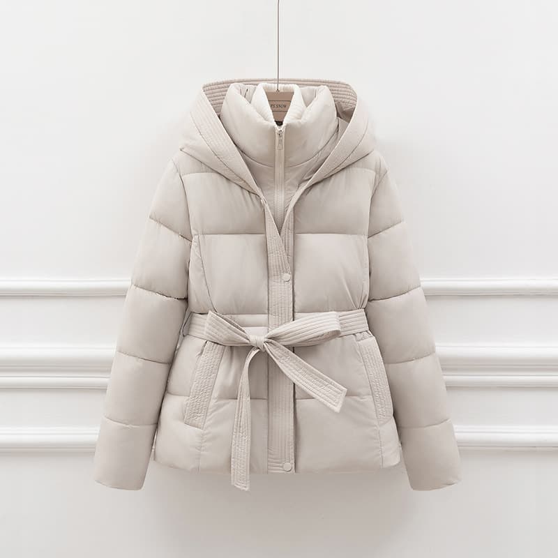 Waist Slimming Slim Fit Hooded Lace-Up Warm Jacket New Korean Style Thickened Cotton Coat Women's Short Style