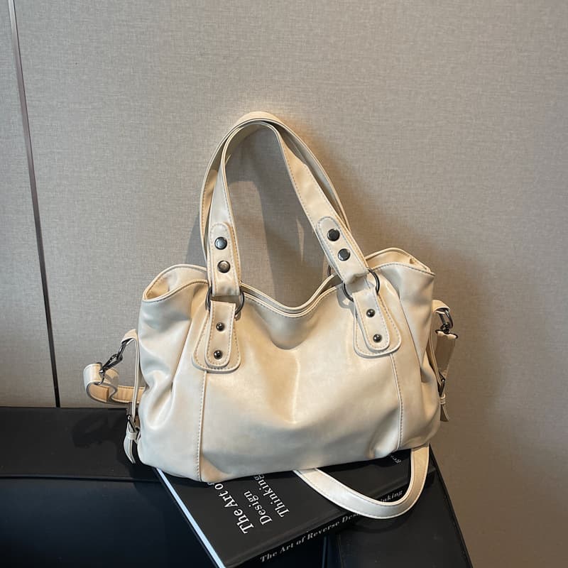 Tote Bag Cross-border Soft Leather Large Capacity Shoulder Bag Export Hot Style Lazy Rivet Crossbody Tote Bag Women's Bag