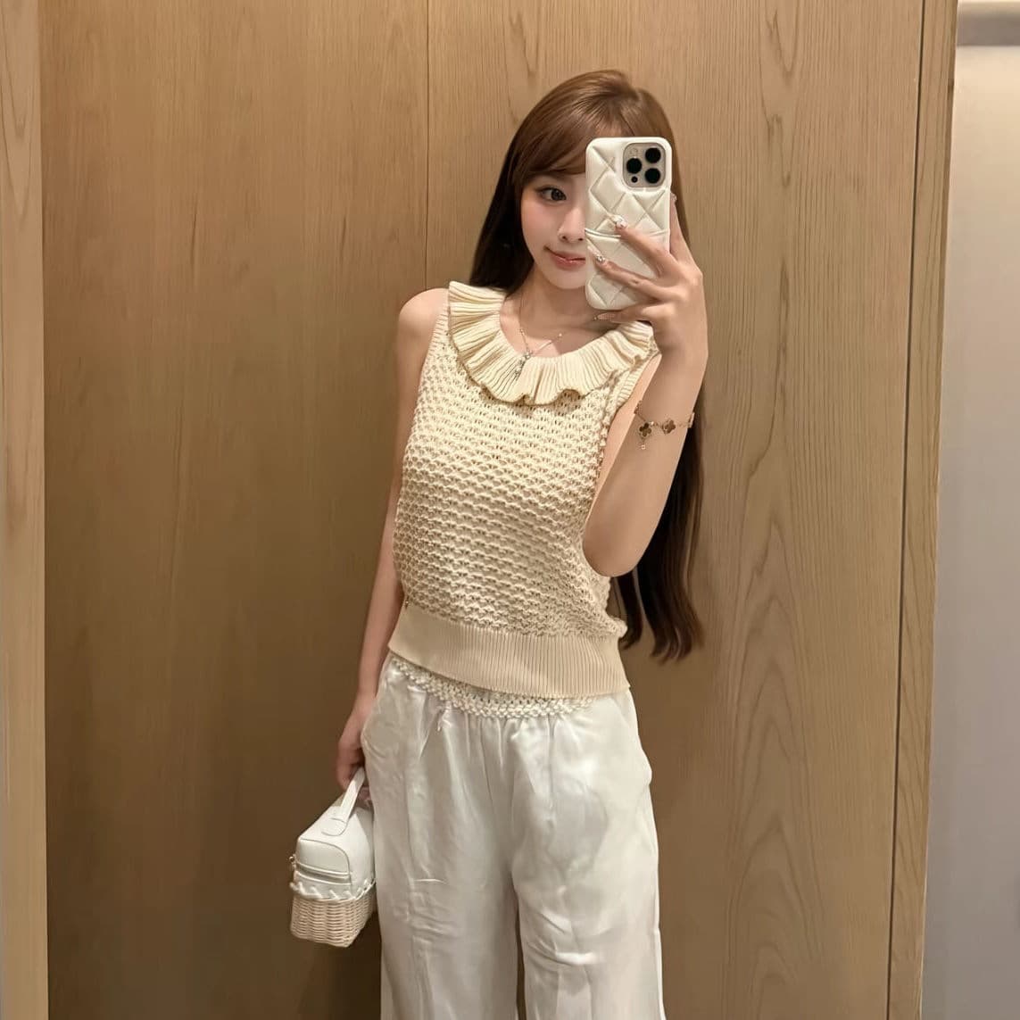 French Ruffled Knit Vest Top Women Summer 2026 New Youthful Elegant Pretty Soft Slimming Sleeveless Top
