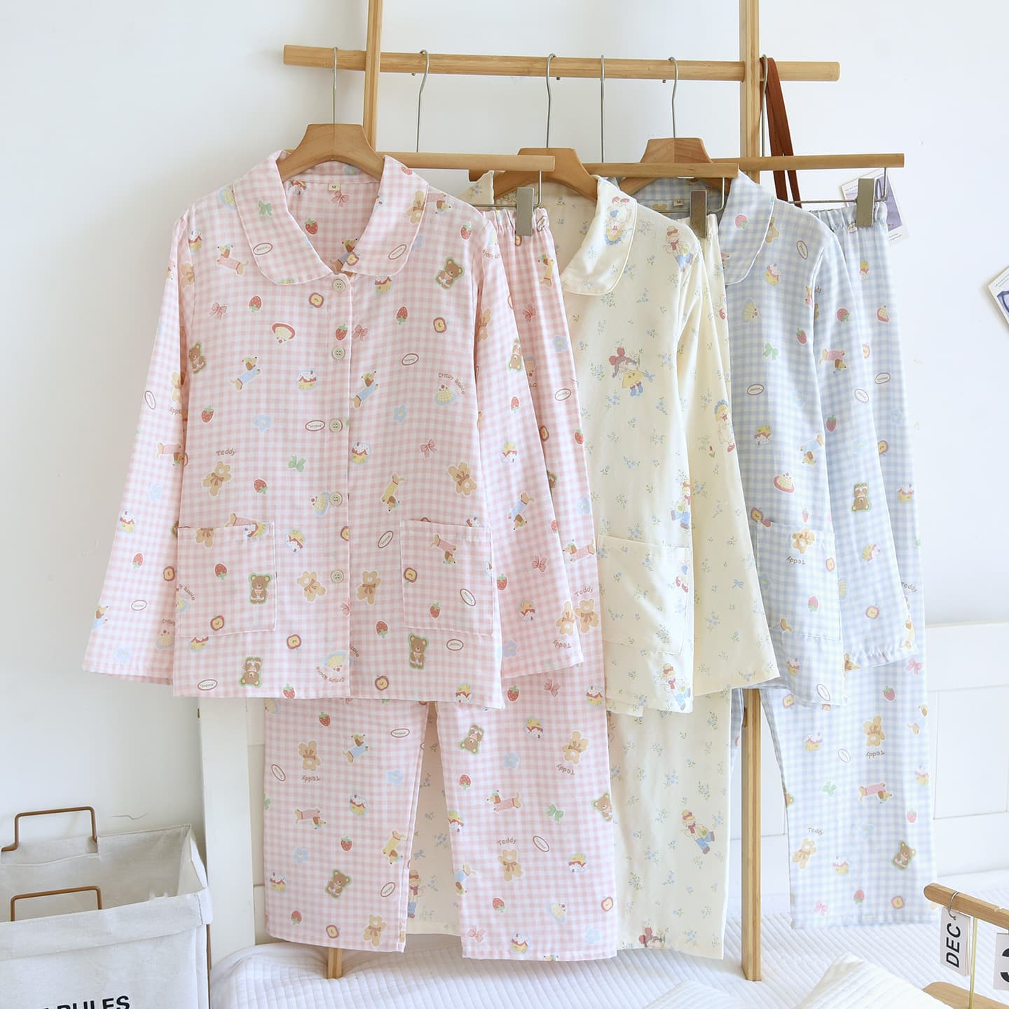 Women's Spring Summer Pure Cotton Gauze Long Pants Cardigan Loose Thin Sweet Cute Thin Wear Out Homewear