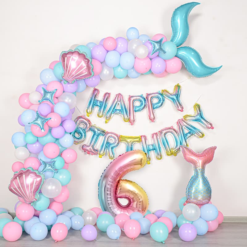 Cross-border mermaid theme balloon chain children's baby birthday party balloon set latex ball arrangement decoration