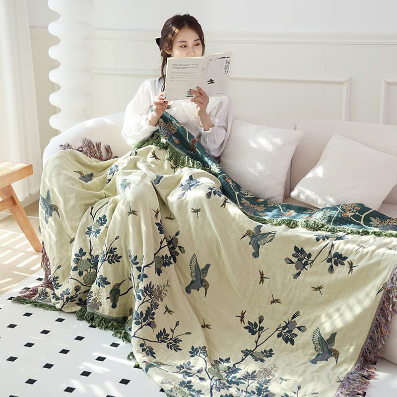 New Cotton Gauze Bed Cover Sofa Blanket Towel Quilt Air Conditioning Blanket Summer Cool Quilt Tassel Homestay Sofa Throw