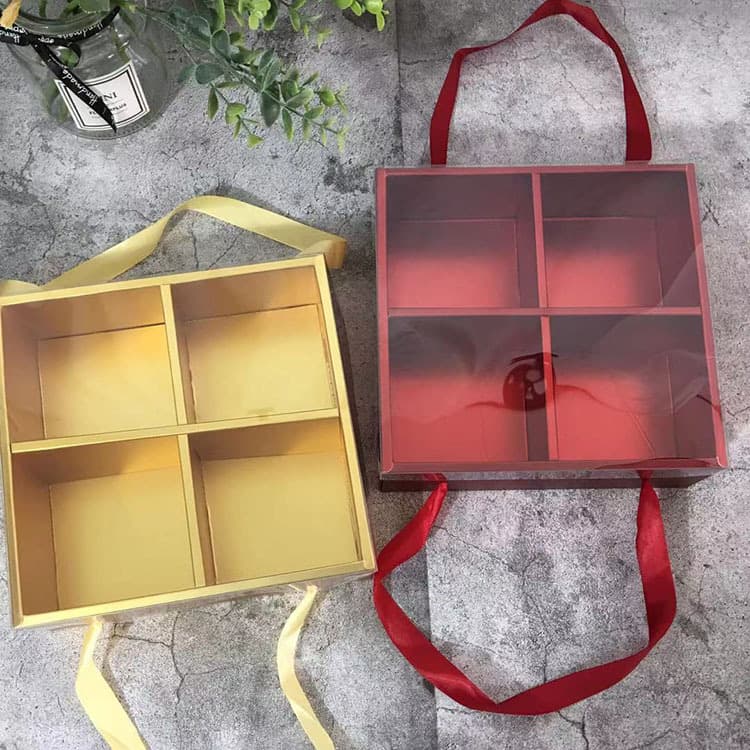 4-Piece 80/100g Mooncake Box PET Window Egg Yolk Pastry Box Wedding Candy Box Packaging Box Simple Style Pastry