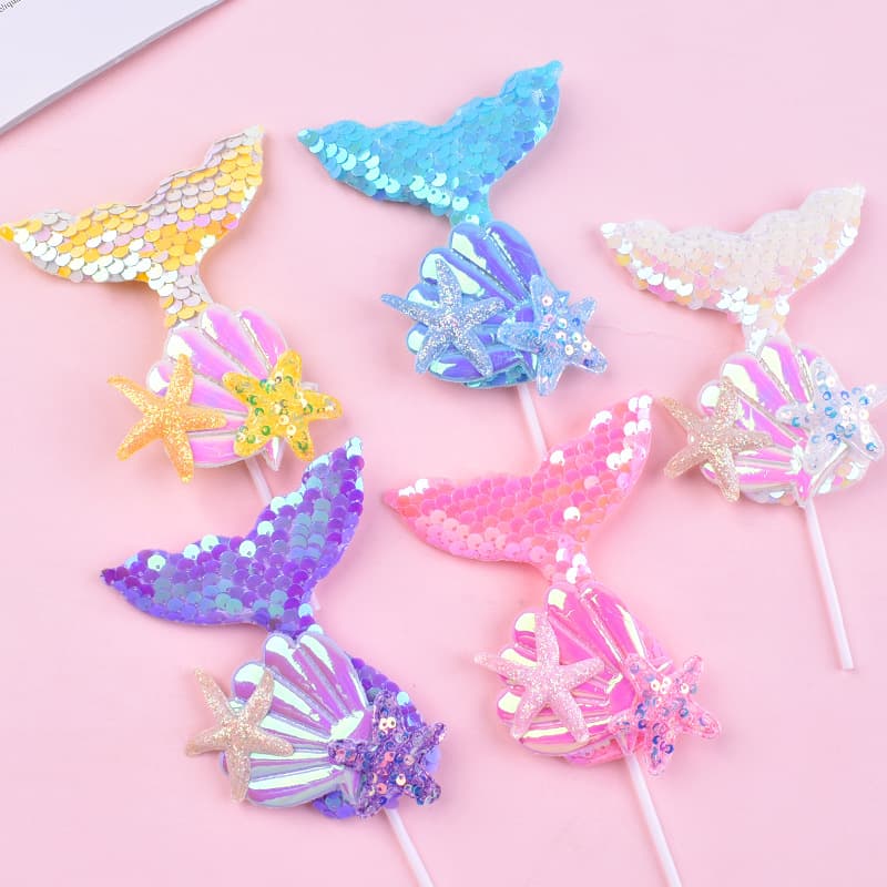 Cross-border Princess Mermaid Cake Decoration Insert Starfish Shell Fish Tail Birthday Cake Topper Baking Ornament