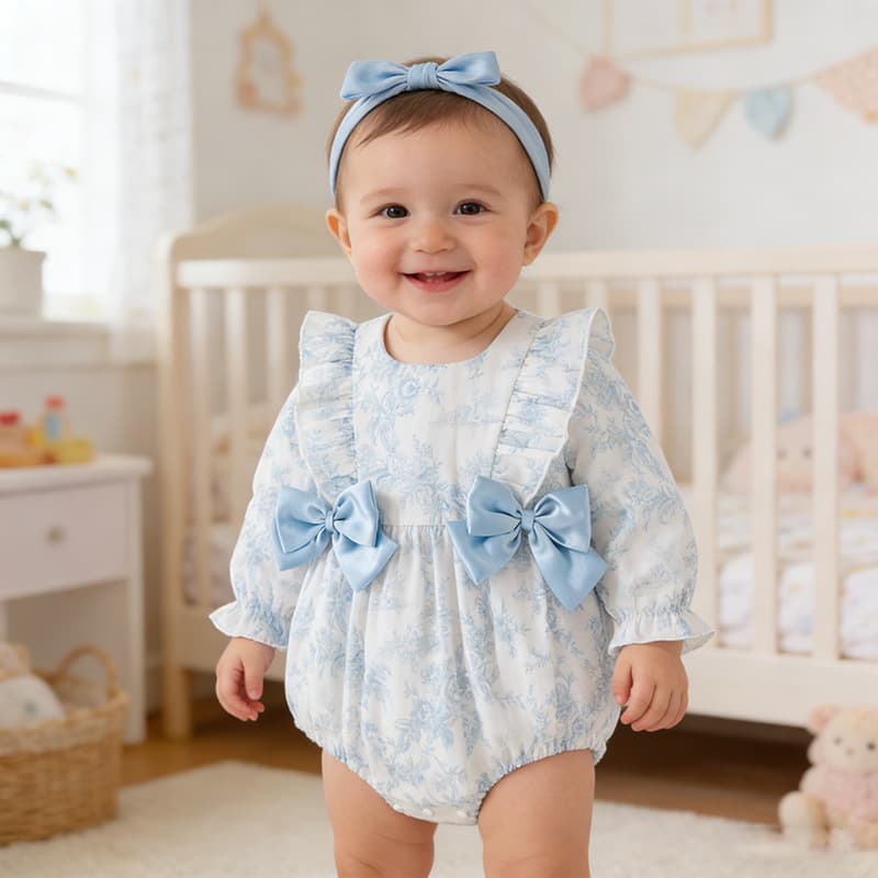 Cross-border spring baby clothes, fresh blue princess onesies, baby girl's baby clothes, newborn clothes, crawling clothes